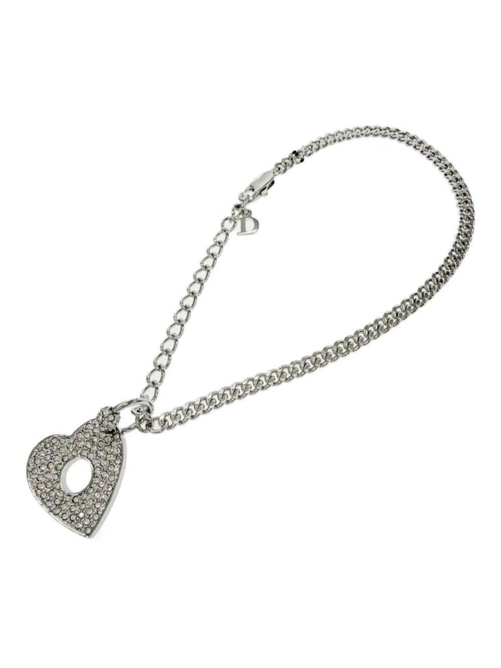 Dior Metal Rhinestone Heart Bracelet Silver